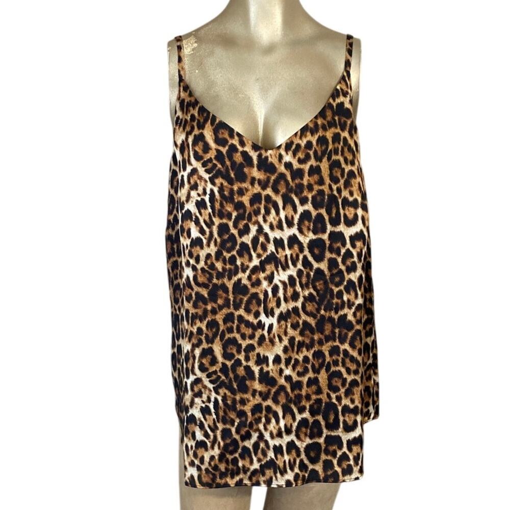 Chico's NWT Hammered Satin Leopard Print Cami Tank 2 L 12/14 Tunic Top